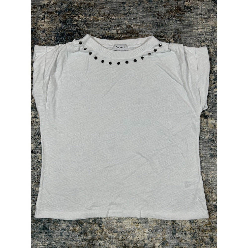 Evereve White Studded Slub Knit Cap Sleeve Tee Womens Size S